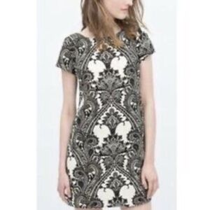 Zara Woman Cream & Black Geometric Print Mini Dress. Size Small.